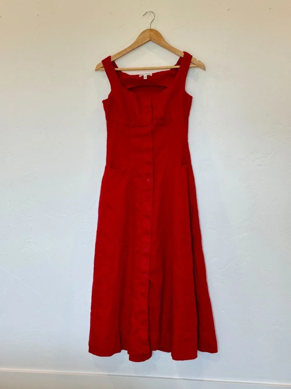 Reformation Louisa Linen Dress Red - Size 6 - Picture 2 of 6